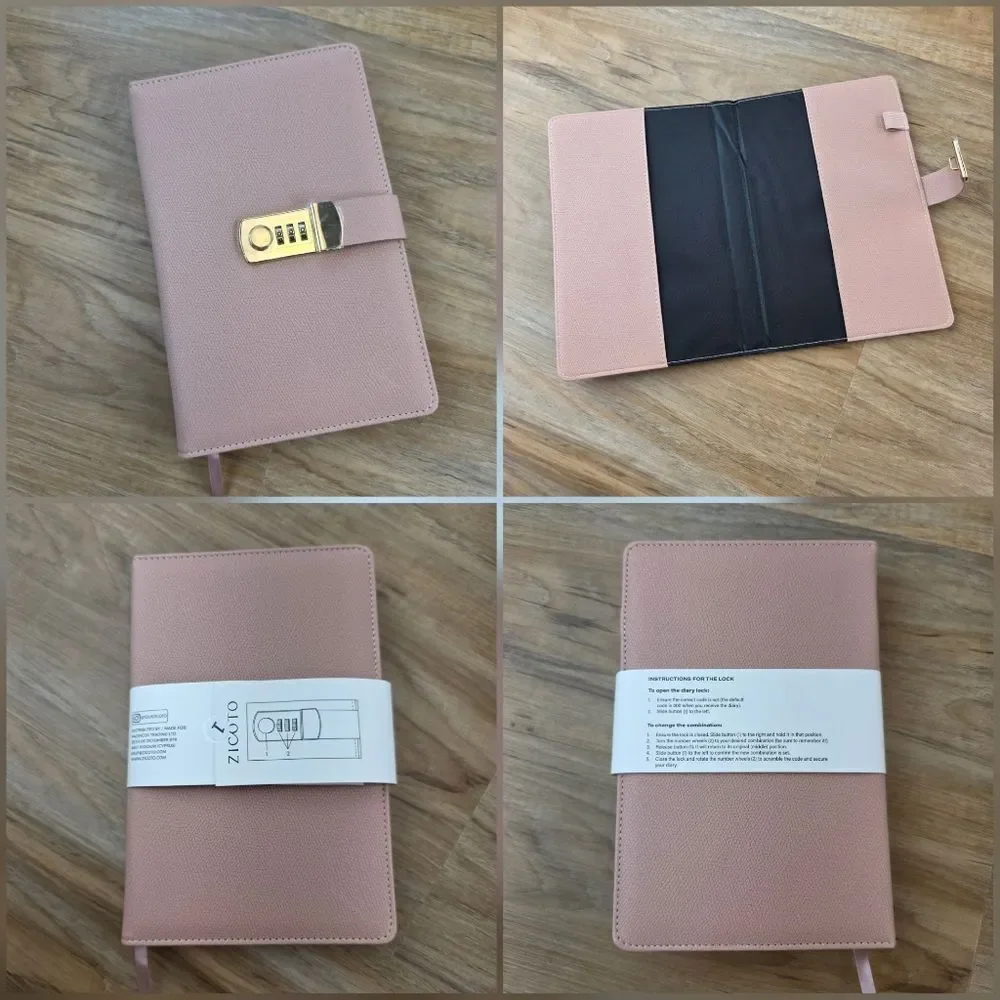🔸️⏭️NWOT Pink Combination Lock Faux Leather Refillable Journal
